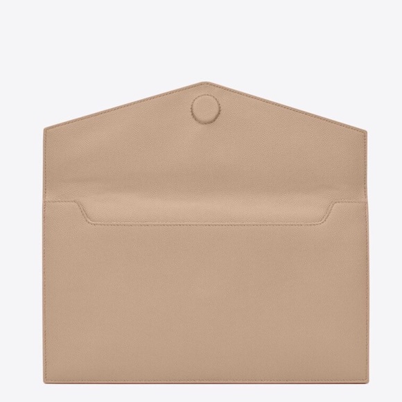 Like New!!! YSL Saint Laurent Uptown Pouch Grain De Poudre Clutch Dark Beige - Picture 10 of 16